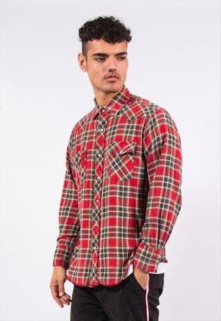 VINTAGE WRANGLER FLANNEL SHIRT RED CHECK PATTERN