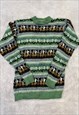 VINTAGE KNITTED JUMPER ABSTRACT LLAMA PATTERNED KNIT 
