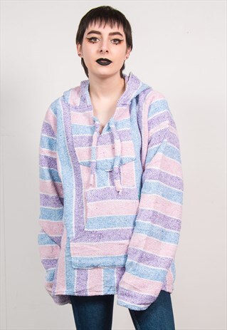 90'S PASTEL STRIPED PATTERN OVERSIZED BAJA HOODIE JUMPER