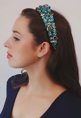 BLUE AND GREEN SEQUENCED HEADBAND EMBELLISHED HEADPIECE