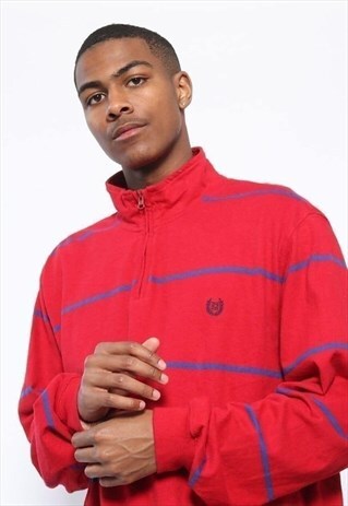 VINTAGE CHAPS RALPH LAUREN LOGO 1/4 ZIP SWEATSHIRT RED