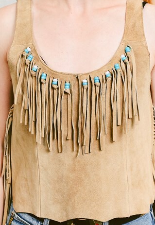 VINTAGE 70S FESTIVAL SUEDE FRINGE TOP