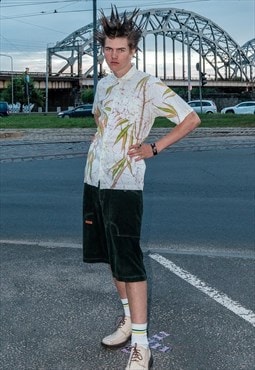 Vintage Y2K summer vacation bamboo print shirt in white