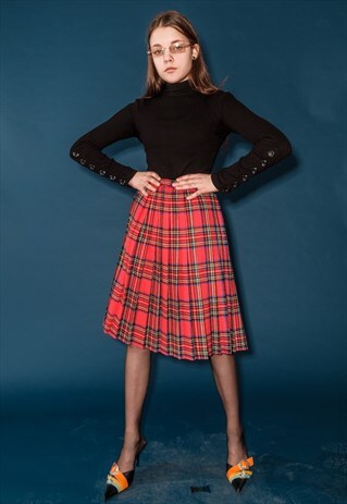 VINTAGE PLEATED SCOTLAND CHECKERED SKIRT