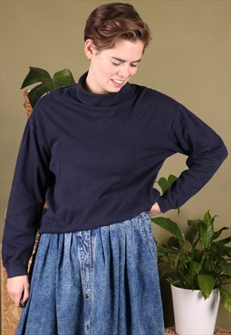Vintage Turtle Neck Jumper in Navy Blue