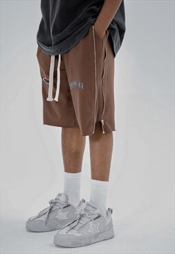 Brown embroidered Cotton Relaxed Fit shorts