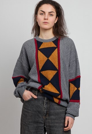 VINTAGE GREY ENZIO EMILIO ROUND NECK KNIT JUMPER SWEATER