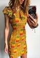 Ruffled Orange Printed Mini Afro Dress 