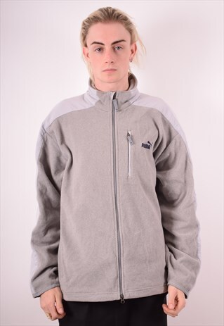 PUMA MENS VINTAGE FLEECE JACKET LARGE GREY 90S