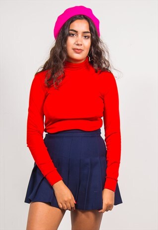 VINTAGE 70'S RED TURTLE NECK LONG SLEEVE TOP