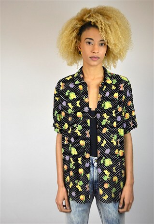 VINTAGE 90'S POLKA-DOT AND FRUIT PRINT BLOUSE