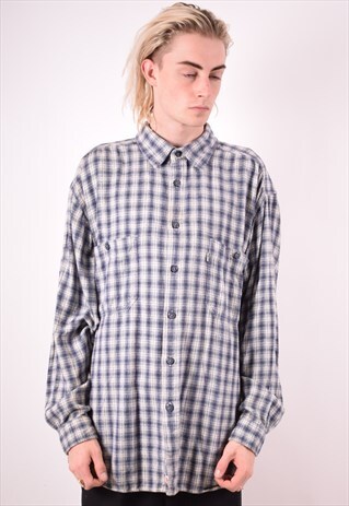 LEVI'S MENS VINTAGE FLANNEL SHIRT XL BLUE CHECK 90S