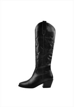 AODONG Platform Boots for Women Women's Retro Booties Cowboy Knee High Boots Chunky Heel Leather Winter Tassel Boots 
