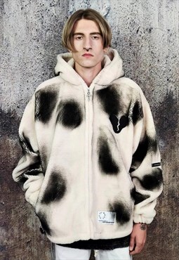 Tie-dye fleece jacket faux fur bomber heart emo jacket cream