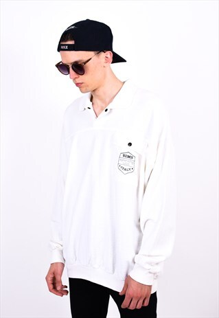 VINTAGE 80S WHITE SPORTS SWEATSHIRT JUMPER