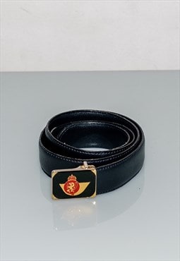 90's Vintage tiny royal buckle skinny belt in ink black