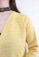 VINTAGE YELLOW CARDIGAN, MINIMALIST V-NECK SWEATER CARDIGAN