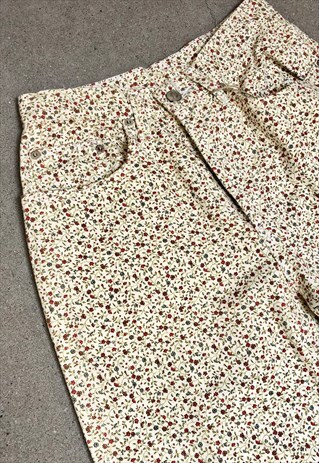 VINTAGE 90S FLOWER PRINT CORDUROY HIGH WAIST JEANS