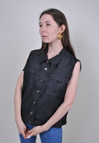 VINTAGE JEANS VEST, 90S HERITAGE SLEEVELESS DENIM SHIRT