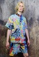 FLUORESCENT FLOWER SHORTS ROSE PRINT CROP BOARD PANTS YELLOW