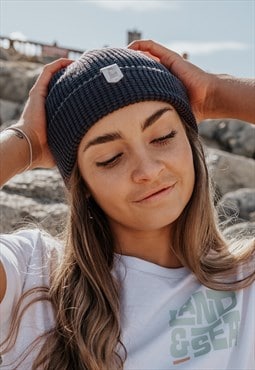 Waffle Organic Cotton Beanie Hat in Charcoal Grey