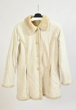 Vintage 00s faux fur, faux suede coat in beige