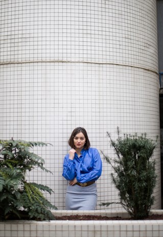 60S VINTAGE SILK BLUE SHIRT