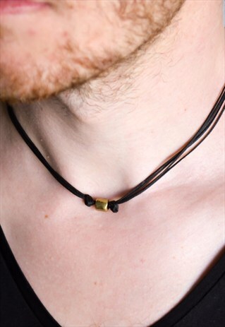 MEN'S NECKLACE WITH BLACK CORD, BRONZE TUBE PENDANT FOR MEN