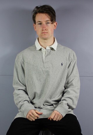 VINTAGE POLO RALPH LAUREN LONG-SLEEVE RUGBY POLO SHIRT IN GR