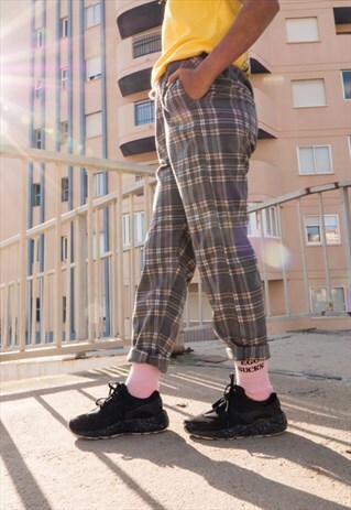 TROUSERS IN GREY TARTAN
