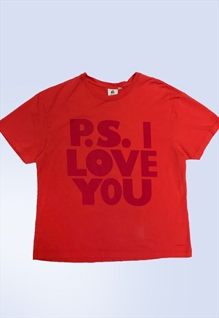 RED SHORT SLEEVED 'P.S I LOVE YOU' SLOGAN BOXY FIT T-SHIRT
