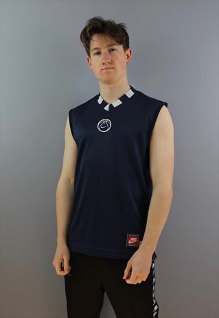 VINTAGE NIKE BASKETBALL JERSEY IN NAVY WITH EMBROIDERED LOGO