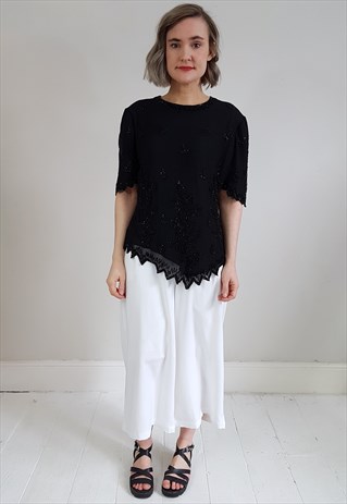 VINTAGE 80'S BLACK BEADED TOP