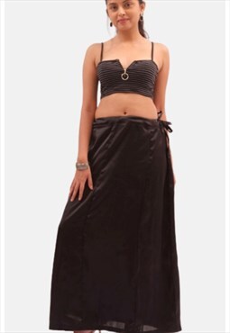 Black Satin Full Slip Petticoat Side Tie Long Under Skirt