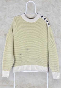 Barbour 'Saunton Knit' Wool Jumper Yellow Beige UK 8