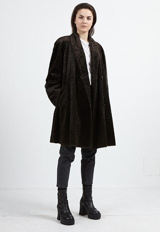 VINTAGE BROWN SCANDINAVIAN LOOK FAUX FUR COAT