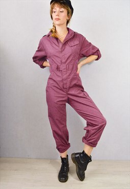 Vintage British Workwear Jumpsuit Boilersuit Dark Pink