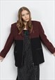 VINTAGE OVERSIZED BOXY FIT ZIP UP BLAZER IN BURGUNDY BLACK