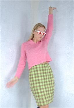 Vintage 80's retro fluffy punk knitted soft jumper in pink 