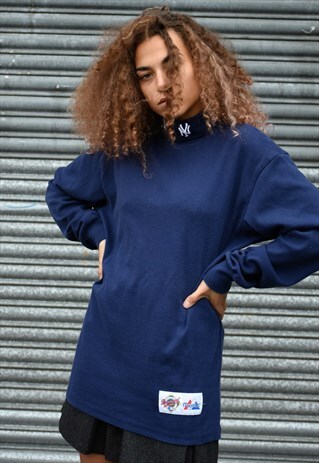 NAVY TURTLE NECK LONG SLEEVE NY BASEBALL TOP
