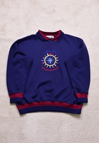 VINTAGE 90S NAVY NAUTICAL EMBROIDERED SWEATER