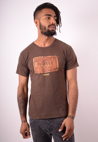 HARD ROCK CAFE MENS VINTAGE T-SHIRT TOP SMALL BROWN 90S