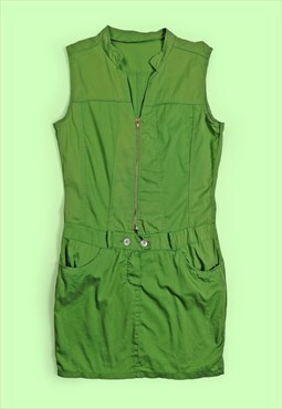90's Y2K Green Cargo Dress Sleeveless Safari Style