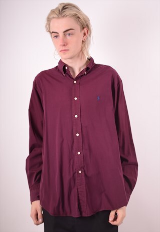 RALPH LAUREN MENS VINTAGE SHIRT LARGE MAROON 90S
