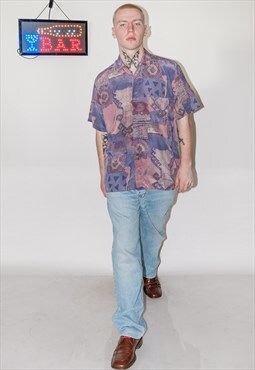 90's Vintage silky festival shirt in purple tones