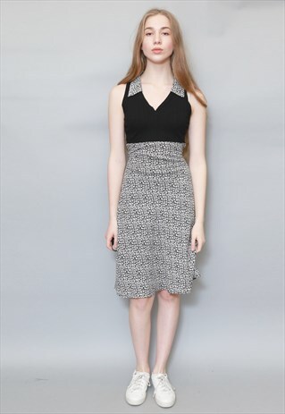 VINTAGE 1990'S BLACK AND WHITE FLORAL MIDI DRESS