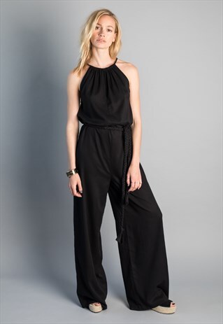 KLEVAN ECO-FRIENDLY HALTERNECK JUMPSUIT WITH WIDE LEGS