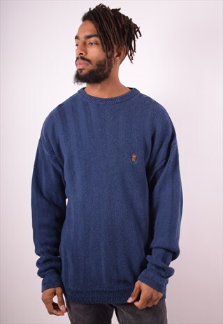 CHAPS MENS VINTAGE JUMPER SWEATER LARGE BLUE 90S