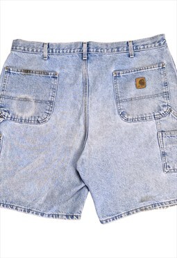 Men's Carhartt Denim Carpenter Cargo Shorts In Blue Size W40