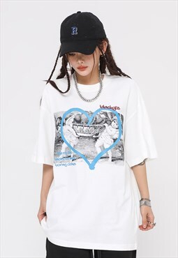 Angel print t-shirt love graffiti tee grunge top in white